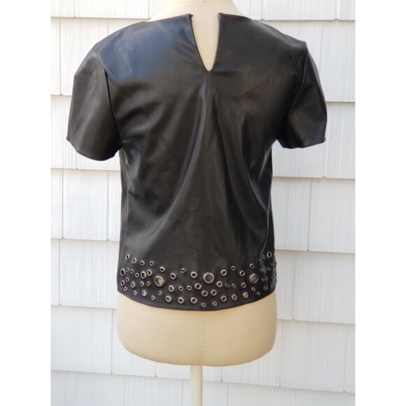 Design Lab Faux Leather Top Black Detailed Hem XS - Picture 4 of 7